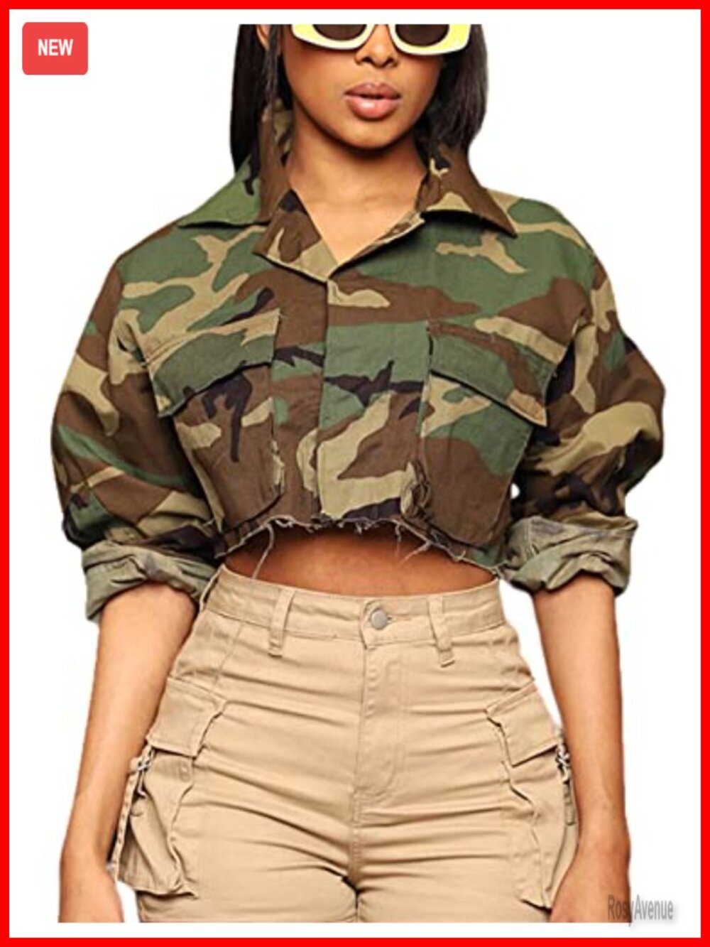 Cropped Denim Bomber Jacket Women Camo Military Button Down Long Sleeve